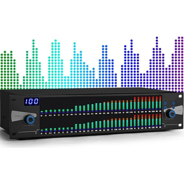 Toplionace EQ888 2U Dual Spectrum audio ekvalaizeris, digitālais 31 joslas audio digitālais efekts DSP Ekvalaizeru procesors Skatuves KTV skaņas sistēma (EQ888, melns)