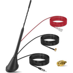 Nelawya DAB/DAB+ antena Auto digitālā radio FM/AM kombinētā jumta antena Auto antena ar pastiprinātāju ar SMB/SMA kontaktdakšu DIN adapteri Auto radio sadalītāja pastiprinātājs ar 5 m kabeli