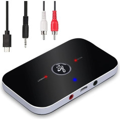 Bluetooth adapteris 5.0, Ozvavzk Bluetooth uztvērējs-raidītājs 2 in 1 audio adapteris ar AUX 3,5 mm RCA augstas izšķirtspējas un zemas latentuma pakāpes televizoram PC austiņām HiFi skaļrunim Radio