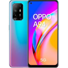 OPPO A94 5G viedtālrunis, 48 MP četrkameru kamera ar Ultra Night Video, 6,43 collu FHD+ AMOLED displejs, 4310 mAh akumulators ar 30 W VOOC 4.0 ātro uzlādi, 128 GB atmiņa, 8 GB RAM, ColorOS 11.1, Cosmo Blue