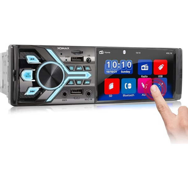 XOMAX XM-V426 Auto radio ar 4,1 collu / 10 cm skārienjūtīgo ekrānu I Bluetooth I USB, SD, MIC, AUX I Savienojumi atpakaļgaitas kamerai I USB uzlādes funkcija I 1 DIN