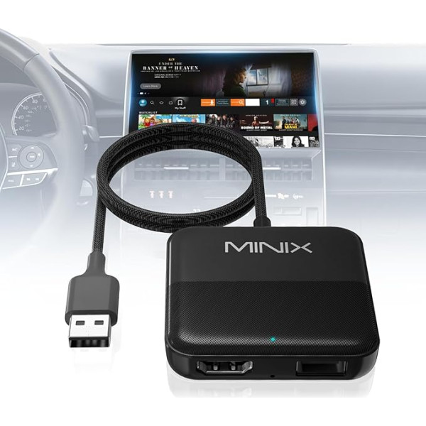 MINIX HDMI pārveidotājs automašīnas televizoram, HDMI adapteris Fire TV Stick/ spēļu portatīvajam datoram/komutatoram/ekrāna pārraidei/DVD/televizoriem, 2,4GHz WiFi, plug and play, ātra video pārsūtīšana bez kavēšanās