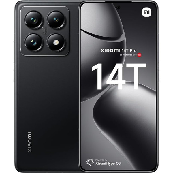 Xiaomi 14T Pro, 5G viedtālrunis, 12+512GB Handy ohne Vertrag, 144 Hz 6,67'' AI displejs, Leica kamera, MediaTek Dimensity 9300+, 5000 mAh, 120 W HyperCharge, Dual-SIM, melns