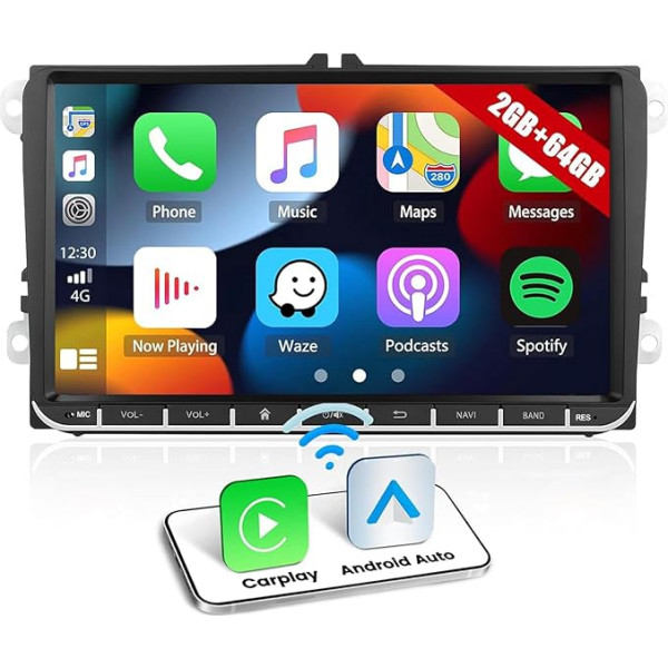 2G + 64G CAMECHO Android 13 auto radio ar satelītnavigāciju VW Golf 5 Polo Skoda Caddy, ar Carplay Android Car, Double DIN radio ar 9 collu ekrānu ar Bluetooth Mirror Link FM/RDS WiFi SWC un USB