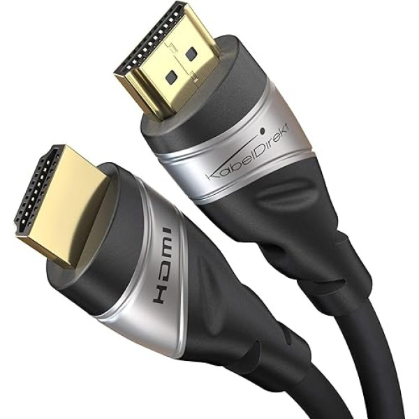 KabelDirekt 10K & 8K HDMI kabelis, HDMI 2.1b - sertificēts, izstrādāts Vācijā - 4 m (īpaši ātrdarbīgs HDMI 2.1 kabelis, paredzēts personālajiem datoriem un konsolēm, piemēram, PS5 un Xbox, monitoriem un televizoriem - melns/sudrabs)