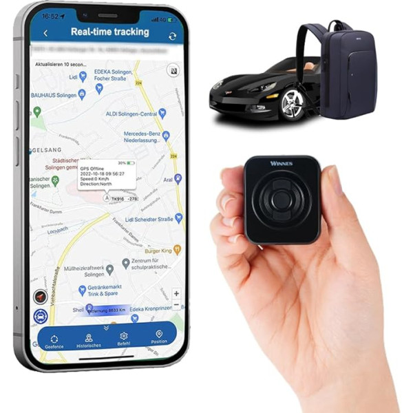 Winnes Mini GPS Tracker 4G Tracker Automobiļu ūdensizturīga aizsardzība pret zādzību, reāllaika izsekošana ar SOS, pielāgotu funkciju pogām, vēsturisko maršrutu atskaņošana, vairāki trauksmes režīmi TKS1