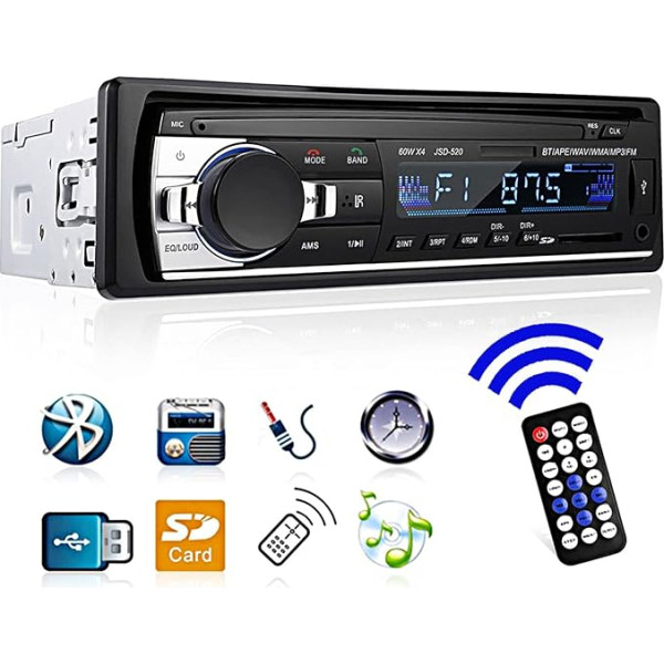 Auto radio Bluetooth, 1 DIN auto stereo FM radio/EQ/USB/TF/SD/AUX - atbalsta MP3 multivides audio uztvērējs 1 DIN MP3 atskaņotājs ar tālvadības pulti