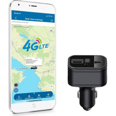 TKMARS 4G LTE GPS izsekotājs bez abonementa, Dual USB automašīnas cigarešu aizdedzinātājs, automašīnas GPS izsekošanas ierīce, automašīnas tālruņa lādētājs, izsekošanas raidītājs automašīnai ar bezmaksas lietotni/tīmekļa platformu,