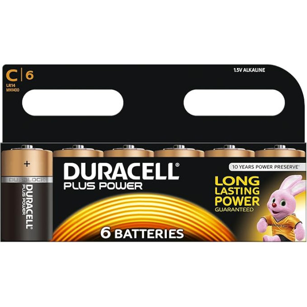 Duracell Plus Power Typ C sārmu baterijas, 6 gab. iepakojumā