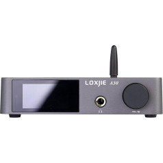 LOXJIE Infineon A30 galda stereo HiFi audio pastiprinātājs austiņu pastiprinātājs MA12070 D klases pastiprinātājs ES9023 DAC mikroshēma USB/Optical/Coaxial/RCA/Bluetooth 5.0 ieeja (ar tālvadības pulti)