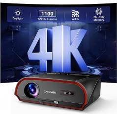 Projektors 4K mājas kinozālei, 1100 ANSI dienasgaismā, viedprojektors, iebūvēts 2G+16G Android TV ar 5G WiFi, Full HD Bluetooth projektors ar Nexflix, HDR10+, 6D/6P trapeces korekcija spēlēšanai