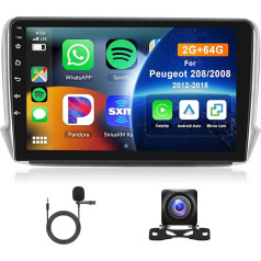 Hodozzy 2G 64G Android auto radio Peugeot 208/2008 2012-2018 Carplay Android automašīnai, 10,1 collu skārienjūtīgais ekrāns 2 DIN radio ar Bluetooth GPS navigāciju WiFi FM RDS Hifi, atpakaļgaitas kamera Radio priekš