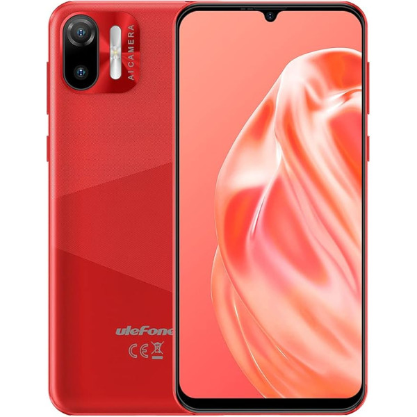 Ulefone 3G viedtālrunis bez līguma, Note 6, 8,5 mm īpaši plāns Dual SIM mobilais tālrunis, 6,1 collu HD+ ekrāns, 3 karšu slotu dizains, Android 11 Go, 1GB + 32GB, 2MP + 5MP kamera, Face Unlock GPS, sarkans