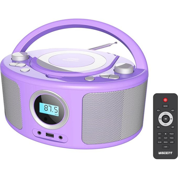 Pārnēsājams CD atskaņotājs Boombox ar Bluetooth, tālvadības pulti, FM radio, USB, MP3 atskaņošana, saderīgs ar CD-R/CD-RW, radio CD atskaņotājs