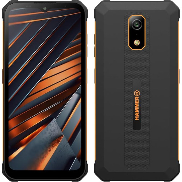 Viedtālrunis Hammer Iron VA bez līguma, izturīgs, ūdensizturīgs, Dual SIM, jaudīga 6500 mAh baterija, 64 GB + 4 GB RAM, Android 14, 13 MPX kamera ar nakts redzamības sensoru IP69 Droptest, 300 stundu gaidīšanas režīmā