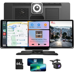 NEWFUN 2024 10,26 collu bezvadu Carplay Android pārnēsājamais auto ar 4K Dashcam priekšējā aizmugures skata kameru, 1080P aizmugures skata kamera, Mirror Link, GPS/Siri, FM/AUX, 64G SD karte