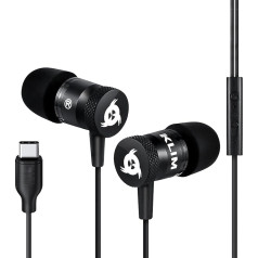 KLIM Fusion C austiņas ausīs ar mikrofonu - izturīgas - inovatīvas: In-Ear austiņas ar atmiņas putām - 3,5 mm ligzda - sporta spēļu austiņas ausīs - melnas