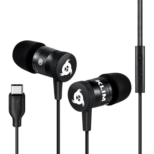 KLIM Fusion C austiņas ausīs ar mikrofonu - izturīgas - inovatīvas: In-Ear austiņas ar atmiņas putām - 3,5 mm ligzda - sporta spēļu austiņas ausīs - melnas