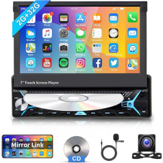 2G + 32G Android auto radio 1 DIN ar CD DVD navigāciju GPS WiFi 7 collu automātiskais izvelkamais DVD CD auto radio ar Bluetooth Mirror Link AM/FM/EQ/DAB+/USB/AUX stūres rata vadība ar atpakaļgaitu