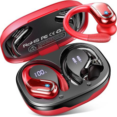 Bluetooth austiņas Sport, 75 stundu austiņas bezvadu Bluetooth 5.4, HiFi Stereo dziļi basi bezvadu austiņas, 4 ENC trokšņu slāpēšanas mikrofoni, IP7 ūdensnecaurlaidīgas austiņas ar ausu āķiem, USB-C LED diode