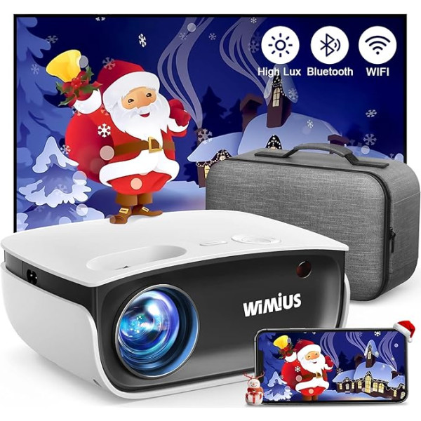 Mini projektors, WiMiUS 10000 lūmenu WiFi Bluetooth projektors, atbalsta 1080P Full HD 4K video Mājas kino projektoru, portatīvs, ar projektora somu, 50% tālummaiņu, trapecveida korekcija, saderīgs ar TV