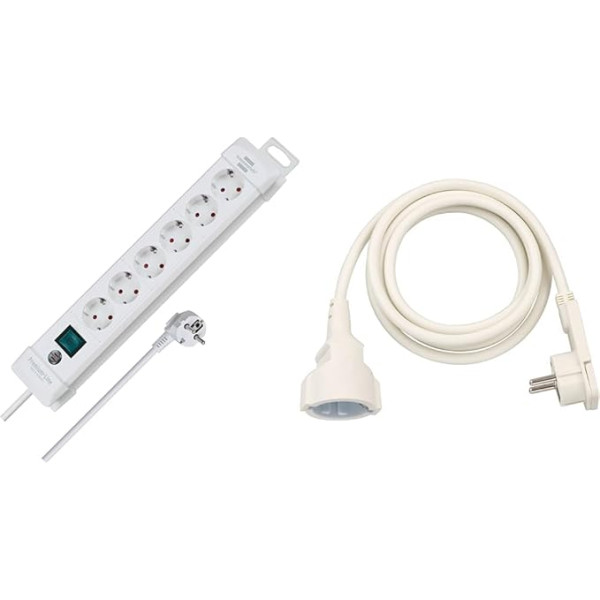 Brennenstuhl Premium-Line Power Strip 6-Way & Quality Plastmasas pagarinātājs ar plakanu savienotāju (pagarinātājs ar plakanu savienotāju lietošanai telpās ar 2 m kabeli), balts