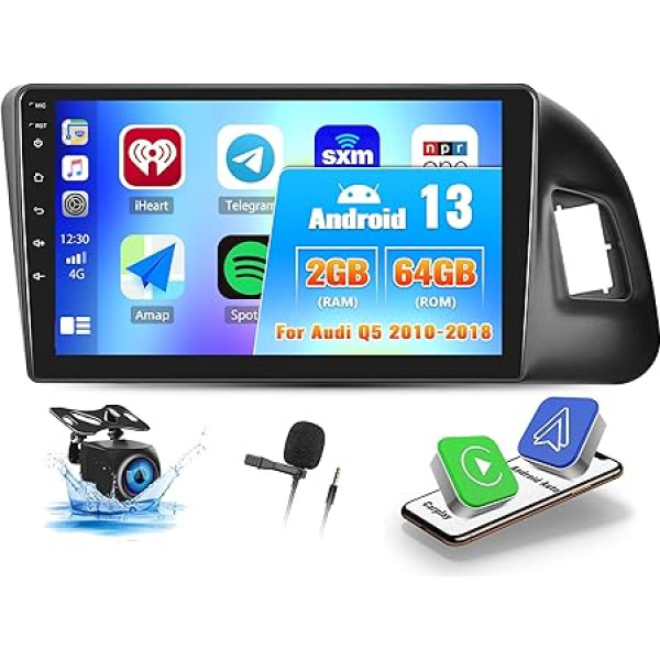 OiLiehu 2G + 64G Android 13 Auto radio 2DIN Carplay Android automašīnai Audi Q5 2010-2018 Auto radio ar ekrānu 9 collu auto radio ar Mirror Link/EQ/Bluetooth/SWC/FM RDS/WiFi/GPS/ aizmugures skata kameru