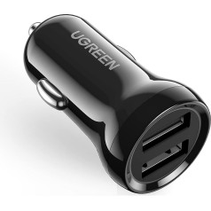 UGREEN Auto lādētājs Mini USB cigarešu aizdedzinātāja adapteris Auto lādētājs 4.8A 12V-24V Auto lādētājs 2 ievadi Mobilā tālruņa lādētājs Automašīna saderīgs ar iPhone 11 Huawei P30 Galaxy S10 iPad Air utt.