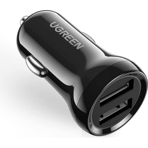 UGREEN Auto lādētājs Mini USB cigarešu aizdedzinātāja adapteris Auto lādētājs 4.8A 12V-24V Auto lādētājs 2 ievadi Mobilā tālruņa lādētājs Automašīna saderīgs ar iPhone 11 Huawei P30 Galaxy S10 iPad Air utt.