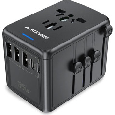 Amoner 35W Adaptador Enchufe De Viaje Universal Enchufe Adaptador Internacional Con DOS Puertos USB para Japón China Canadá USA EU UK AU Acerca De 250 Países para Navidad