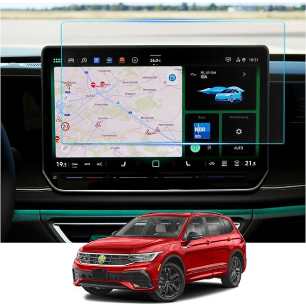 Ruiya 15 collu navigācijas ekrāna aizsargstikls, saderīgs ar VW Tiguan 2024 2025 Tiguan 3, navigācijas ekrāna aizsargstikls Tiguan 2024 aizsargplēve GPS Touchscreen rūdīta stikla ekrāns