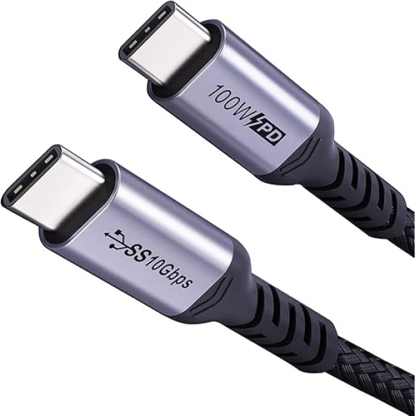 SUMPK USB C līdz USB C kabelis īss 50 cm [2 gabali], PD 100W 3.1 Gen 2 ātrās uzlādes kabelis E-Mark Chip SuperSpeed 10Gbps 4K video datu pārraide ThinkPad Yoga Samsung Galaxy Note S8 S9 T5 LaCie SSD diskiem