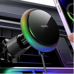 15 W Magsafe turētājs automašīnai, [Rainbow RGB] Magnētiskā iPhone bezvadu uzlāde automašīnā, automašīnas ventilācijas atveres mobilā tālruņa turētājs automašīnā ar uzlādes funkciju iPhone 16 Pro Plus Max 15 14 13 12 Mini Vīriešiem