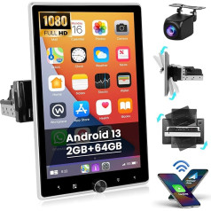 Hikity 2+64GB Android 13 Bezvadu CarPlay auto radio ar 10,4 collu atskaņotāju HD Touch Display Radio Android auto ar navigācijas atbalstu Bluetooth FM EQ/WiFi/USB + atpakaļgaitas kamera