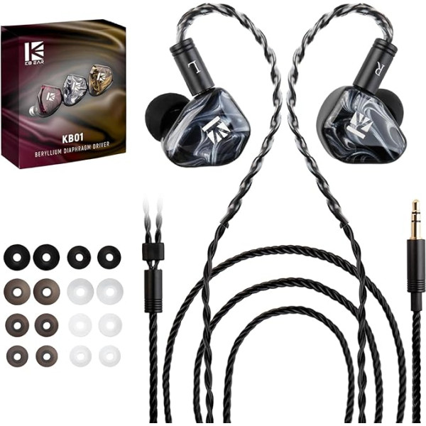 KBEAR KB01 In-Ear monitori, HIFI berilija membrānas dinamiskais draiveris ausīs austiņas Kbear Inears Wired Earbuds High-End iem austiņas mūziķiem dziedātājiem ar skaidru skaņu OFC kabelis / rezīna dobums