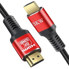 SKW HDMI 2.1 kabelis 6 m, 48 Gbps 8K īpaši ātrdarbīgs kabelis Atbalsta 8K@60Hz, 4K@120Hz 144Hz, DTS:X, HDCP 2.2 un 2.3, eARC, HDR 10 Saderīgs ar TV monitoru Xbox PS5/4