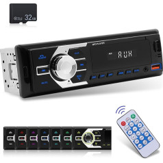 NHOPEEW 1 DIN auto radio Bluetooth 5.1 - Auto radio uztvērējs ar krāsu apgaismojumu - U disks/AUX in/TF kartes atskaņošana/App Locate and Find the Car + 32G SD karte