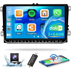 2G + 64G bezvadu Carplay auto radio VW Skoda Seat Golf 5 6 Passat Polo Tiguan Android automašīnai 9 collu DAB radio ekrāns 2 DIN Bluetooth GPS WiFi RDS FM SWC Canbus AHD atpakaļgaitas kamera