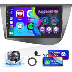 2GB + 64GB Android 13 Auto radio Seat Leon 2005-2012 (kreisās puses piedziņa) Radio Bezvadu Apple CarPlay Android Auto Bluetooth 9 collu ekrāns Auto radio ar navigācijas atpakaļgaitas kameru