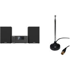 KENWOOD M-925DAB-B - Mikro Hi-Fi sistēma ar DAB+ un Oehlbach Radio Rod DAB+ antenu | Radio antena DAB+ un FM/FM uztveršanai | Melna