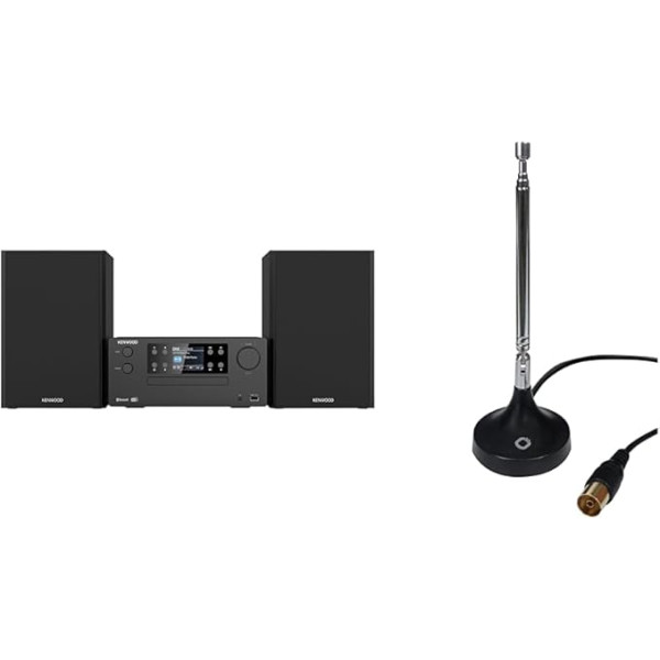 KENWOOD M-925DAB-B - Mikro Hi-Fi sistēma ar DAB+ un Oehlbach Radio Rod DAB+ antenu | Radio antena DAB+ un FM/FM uztveršanai | Melna