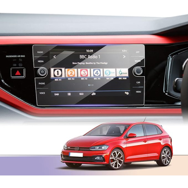 LUWU saderīgs ar VW Polo MK6 AW1 GTI R Line/VW T-Cross 2018-2021 2022 Automašīnas caurspīdīgs navigācijas ekrāna aizsargstikls, 9H ekrāna aizsargplēve, izgatavota no atjaunināta rūdīta stikla, aizsargstikla 8