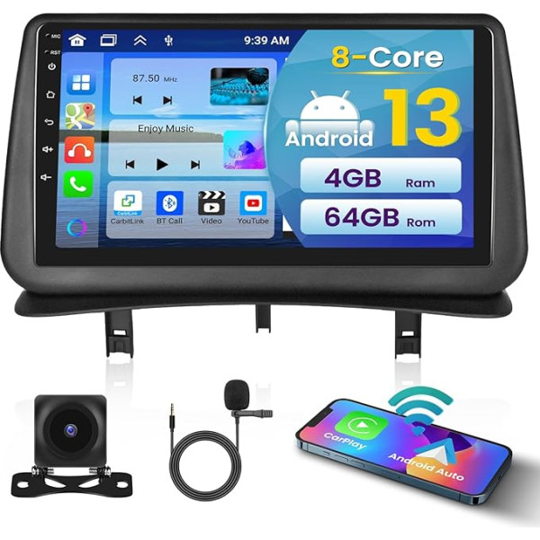 Inefala 8 Core/4+64GB Auto Radio 2 DIN Android priekš Renault Clio 3th 2005-2014, Wireless Carplay un Android Car, 9