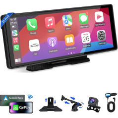 Podazz Bezvadu A-pple Car Play un Android auto radio Portatīvais 10,26 collu IPS skārienjūtīgā ekrāna auto radio ar 1080P aizmugures skata kameru, Carplay ekrāns ar Bluetooth 5.0/Mirror Link/FM/AUX/Siri/Type C