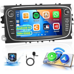 Android 13 Auto radio ar bezvadu Carplay Android automašīnai Ford Focus Kuga Galaxy C-MAX S-MAX Mondeo MK4 7 collu autoradio ar ekrāna navigāciju Bluetooth WiFi FM RDS (melns)