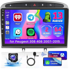 Hikity [2+64G] Auto radio Android 13 ar satelīta navigāciju Peugeot 408 2010-2012, 9 collu skārienjūtīgais displejs, auto radio ar ekrānu Carplay Android Car GPS WiFi Bluetooth FM RDS atpakaļgaitas kamera