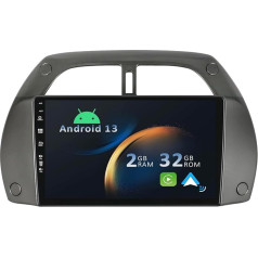 YUNTX Android 13 Auto radio Toyota RAV4 (2001-2006) 2 DIN [Integrēts CarPlay/Android Car/GPS]-9 collu IPS 2.5D skārienjūtīgais ekrāns Bezmaksas kamera DAB/Radio stūres vadība/MirrorLink/Bluetooth 5.0