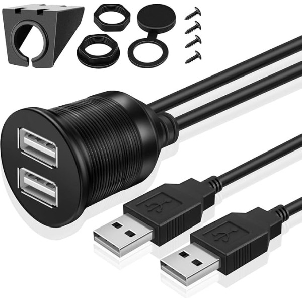 TNP USB kabeļu savienojums - 2m, USB USB kabeļu savienojums, USB kabeļu savienojums, USB kabeļu savienojums, 2x Stecker auf 2x Buchse Adapter für Auto, LKW, Boot, Motorrad, schwarz