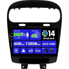 SXAUTO Android 13 [Iebūvēts 4G un DAB] 6G + 128G - Rācija Fiat Freemont Dodge Journey Leap (2012-2020) M - Dual Band WiFi - CarPlay Android Car - Kamera + Mikrofons - Vadības stūres vadības ierīce - QLED 9