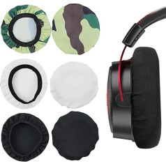 CPJJ Kopfhörerabdeckungen, 9-10,5 cm, Kopfhörer-Ohrpolster, wiederverwendbar, waschbar und dehnbar, passend für 9-10,5 cm Headsets (Schwarz/Weiß/Camouflage), 6 Stück